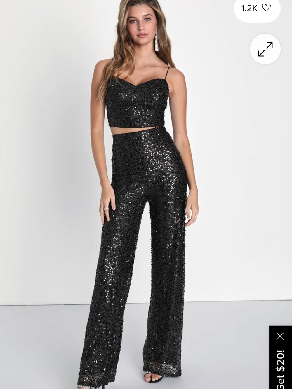 Lulu's Black Sequin Wide-Leg, Top with Matching Pants